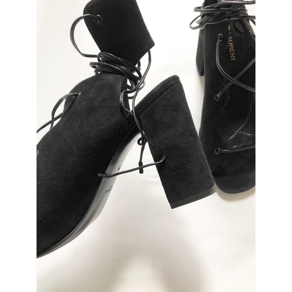 💛Saint Laurent Blk Suede Block Heel Lace Sandals - Picture 4 of 12